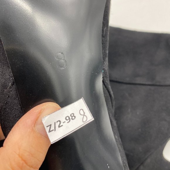 A Black Suede Women Fashion Pull On Slouch Boots Mid Calf Pointed Toe Mid Heel - Picture 6 of 7